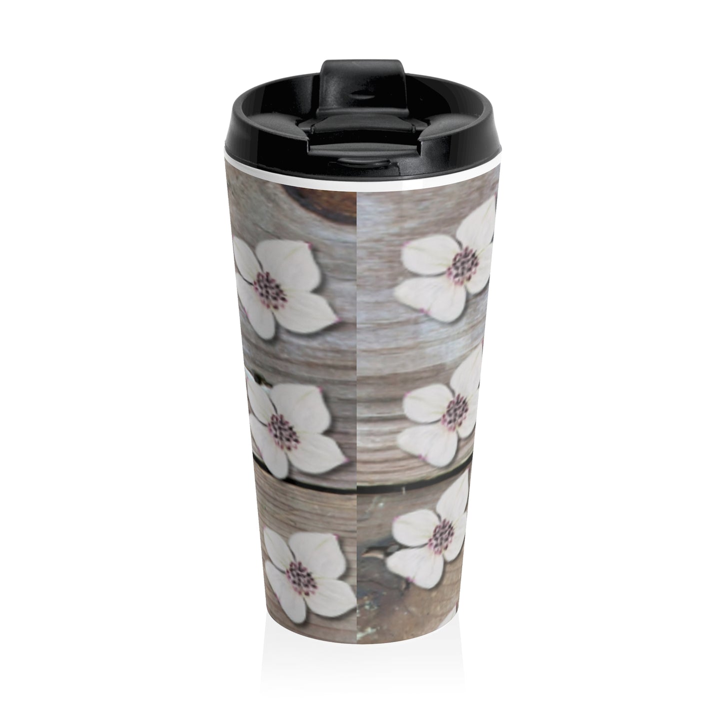 Floral Dogwood Stainless Steel Travel Mug — Rustic Spring Blossom Tumbler