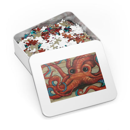 Octopus Art by Betsy McGrew with Casual Canvas Jigsaw Puzzle with Tin — 500-Piece Nautical Puzzle Gift