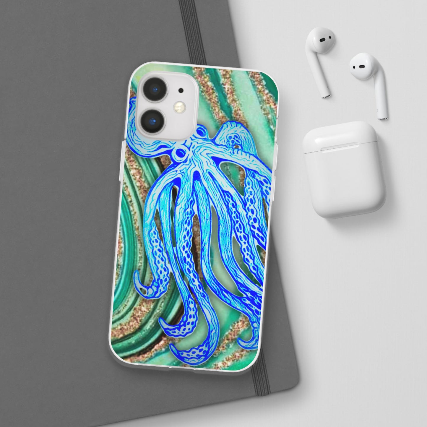 Octopus Seafoam Phone Case — Artistic Blue Octopus Flexible Protective Cover