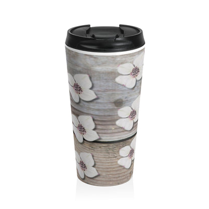 Floral Dogwood Stainless Steel Travel Mug — Rustic Spring Blossom Tumbler