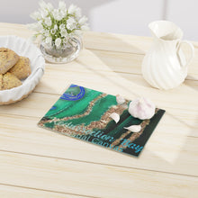Teal & Gold Agate Glass Cutting Board – Elegant Geode Kitchen Décor