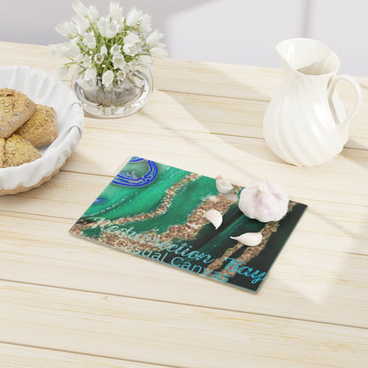 Teal & Gold Agate Glass Cutting Board – Elegant Geode Kitchen Décor
