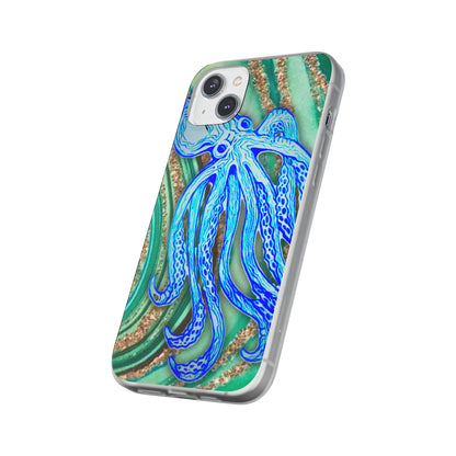 Octopus Seafoam Phone Case — Artistic Blue Octopus Flexible Protective Cover