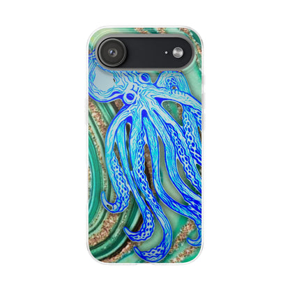 Octopus Seafoam Phone Case — Artistic Blue Octopus Flexible Protective Cover