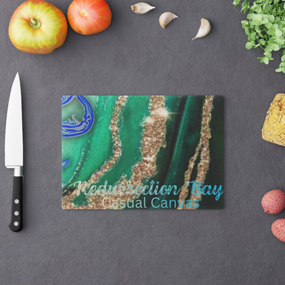 Teal & Gold Agate Glass Cutting Board – Elegant Geode Kitchen Décor