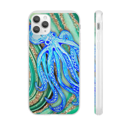Octopus Seafoam Phone Case — Artistic Blue Octopus Flexible Protective Cover