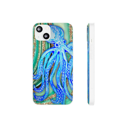 Octopus Seafoam Phone Case — Artistic Blue Octopus Flexible Protective Cover
