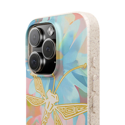 Biodegradable Floral Dragonfly Phone Case – Eco-Friendly Pastel iPhone Cover
