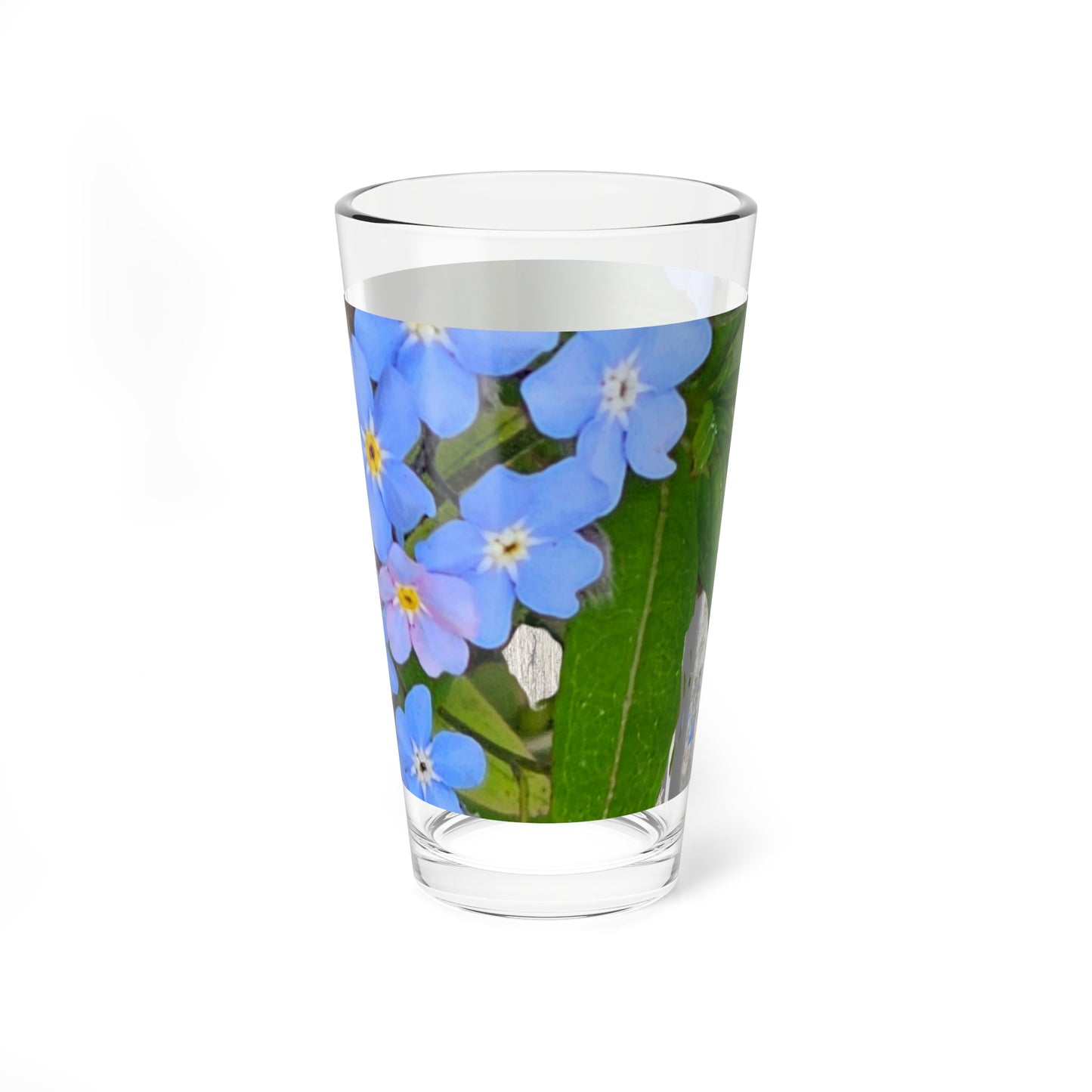 Mixing Glass - Blue Forget-Me-Not Floral Pint Glass (16oz)