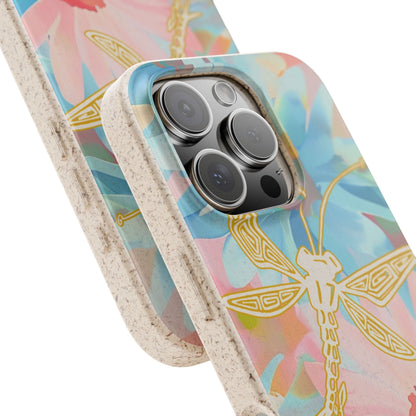 Biodegradable Floral Dragonfly Phone Case – Eco-Friendly Pastel iPhone Cover