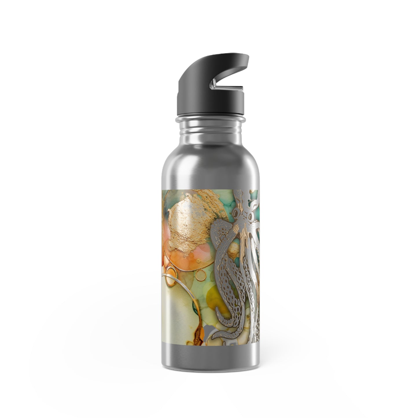 20oz Stainless Steel Water Bottle — Octopus Ocean Art with Straw Lid