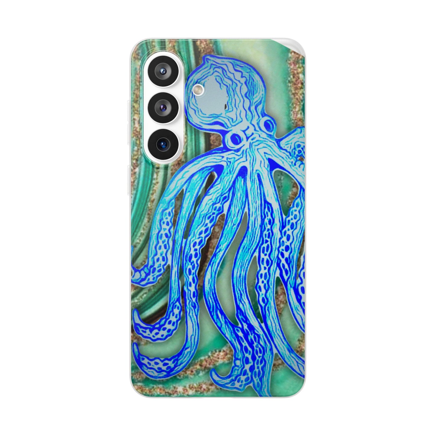 Octopus Seafoam Phone Case — Artistic Blue Octopus Flexible Protective Cover