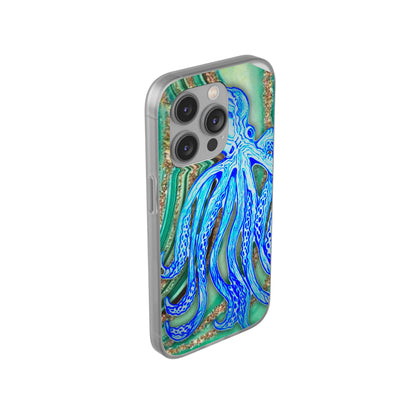 Octopus Seafoam Phone Case — Artistic Blue Octopus Flexible Protective Cover