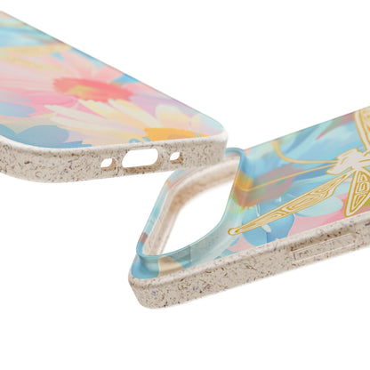 Biodegradable Floral Dragonfly Phone Case – Eco-Friendly Pastel iPhone Cover