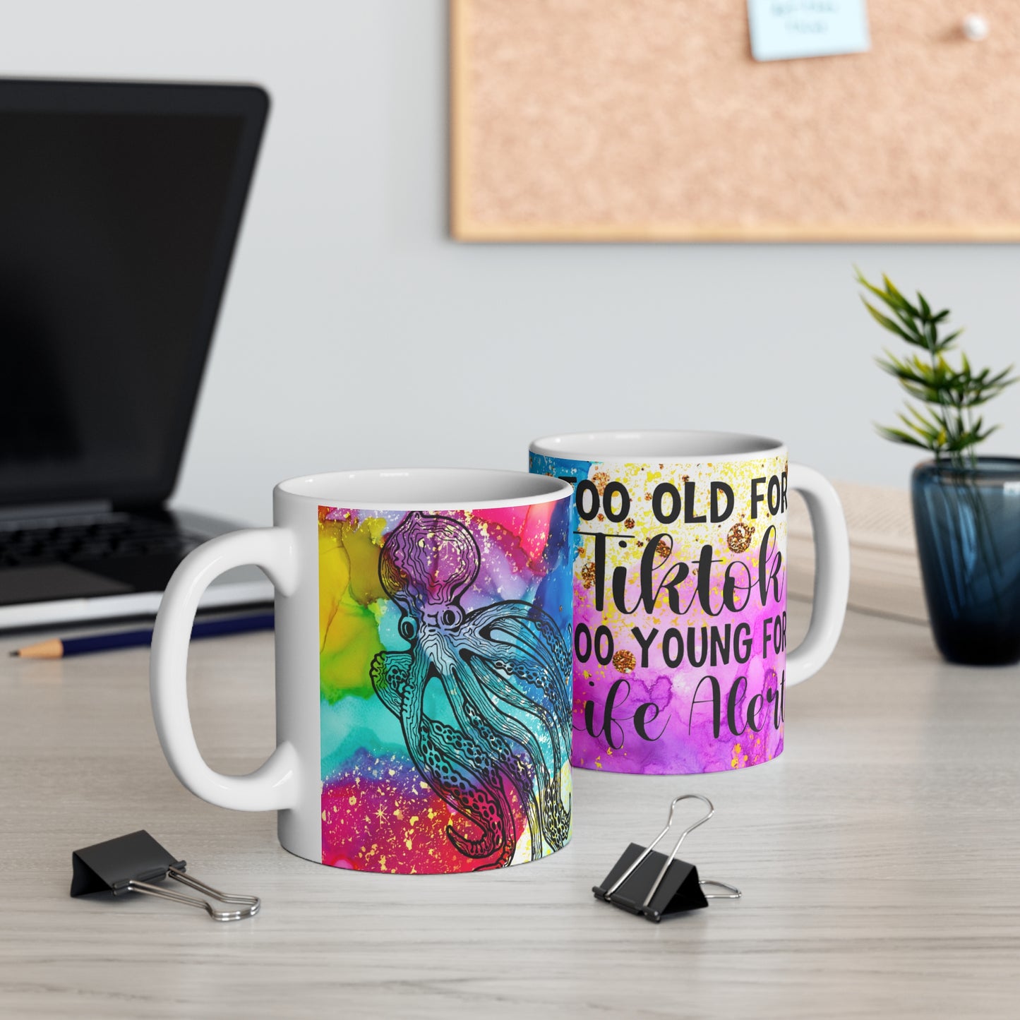 Abstract Rainbow Octopus Mug — Bright Neon Color Splash Coffee Cup
