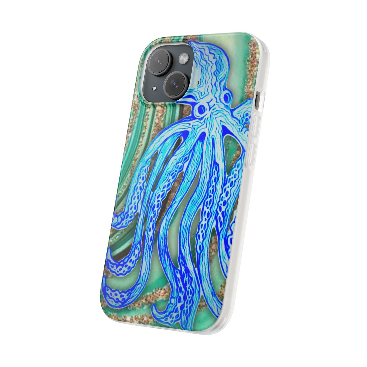 Octopus Seafoam Phone Case — Artistic Blue Octopus Flexible Protective Cover