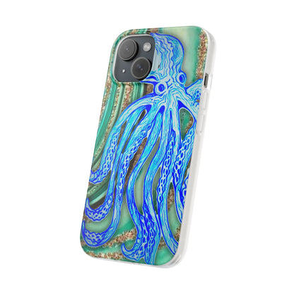 Octopus Seafoam Phone Case — Artistic Blue Octopus Flexible Protective Cover