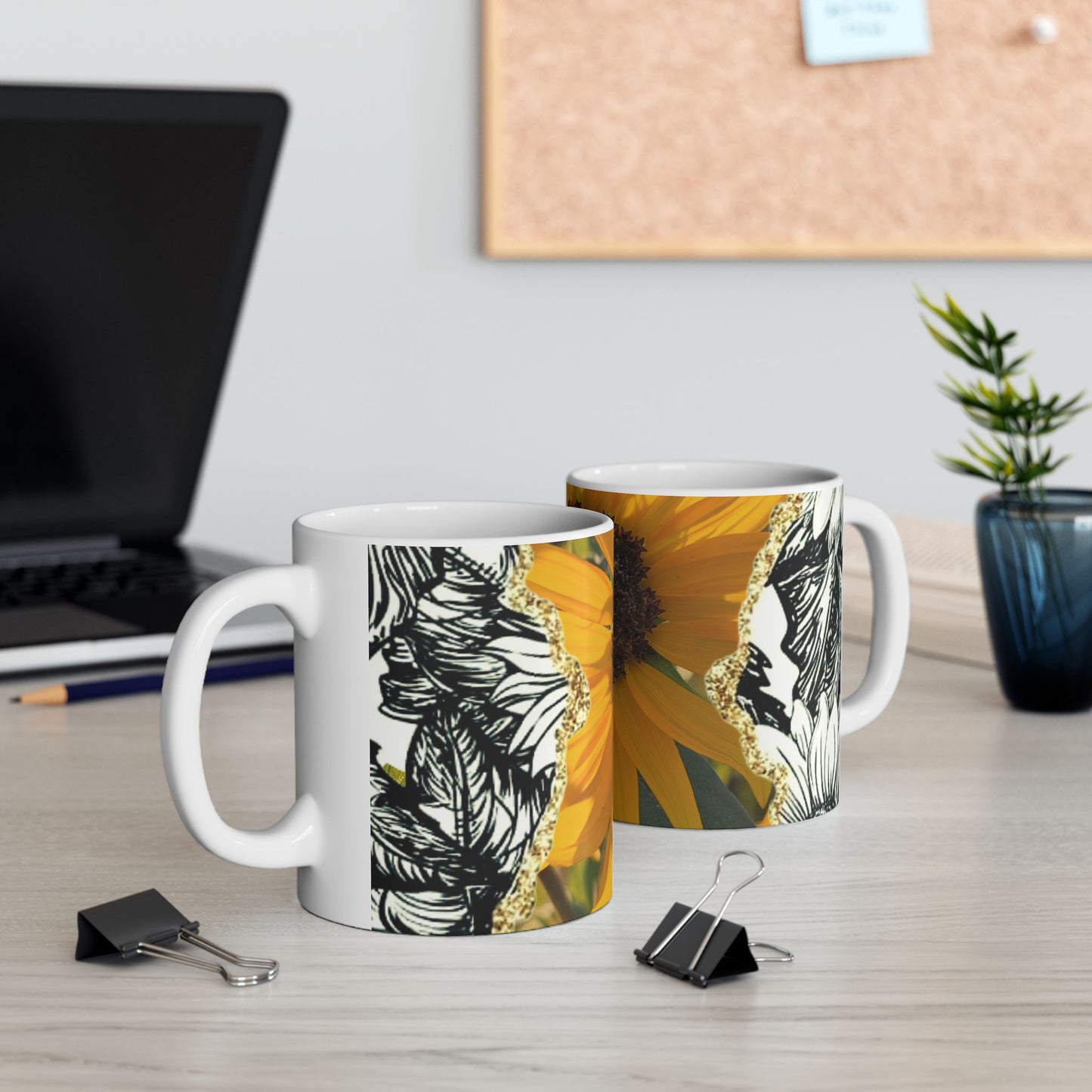 Sunflower Ceramic Mug — 11oz & 15oz Floral Coffee Tea Cup