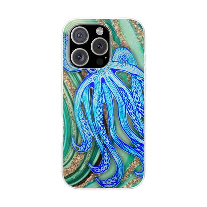 Octopus Seafoam Phone Case — Artistic Blue Octopus Flexible Protective Cover