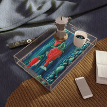 Salmon Run Acrylic Serving Tray — Coastal Fish Art Tray for Entertaining