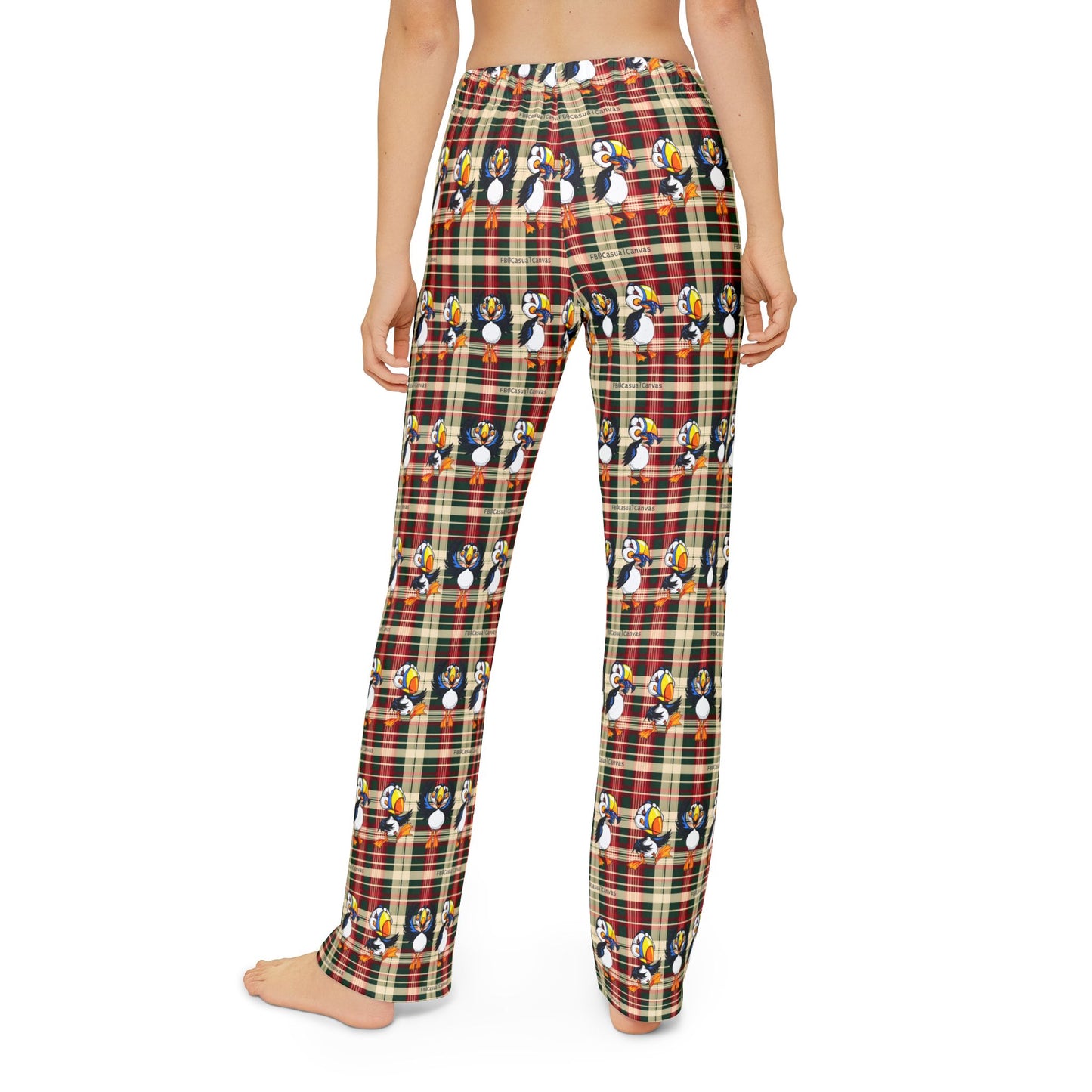 Kids Pajama Pants – Plaid Christmas Puffin Lounge Pants