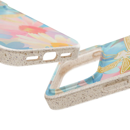 Biodegradable Floral Dragonfly Phone Case – Eco-Friendly Pastel iPhone Cover
