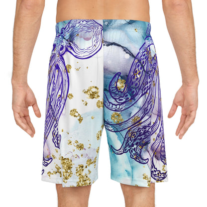 Octopus Ink Basketball Shorts — Blue Teal Marble AOP