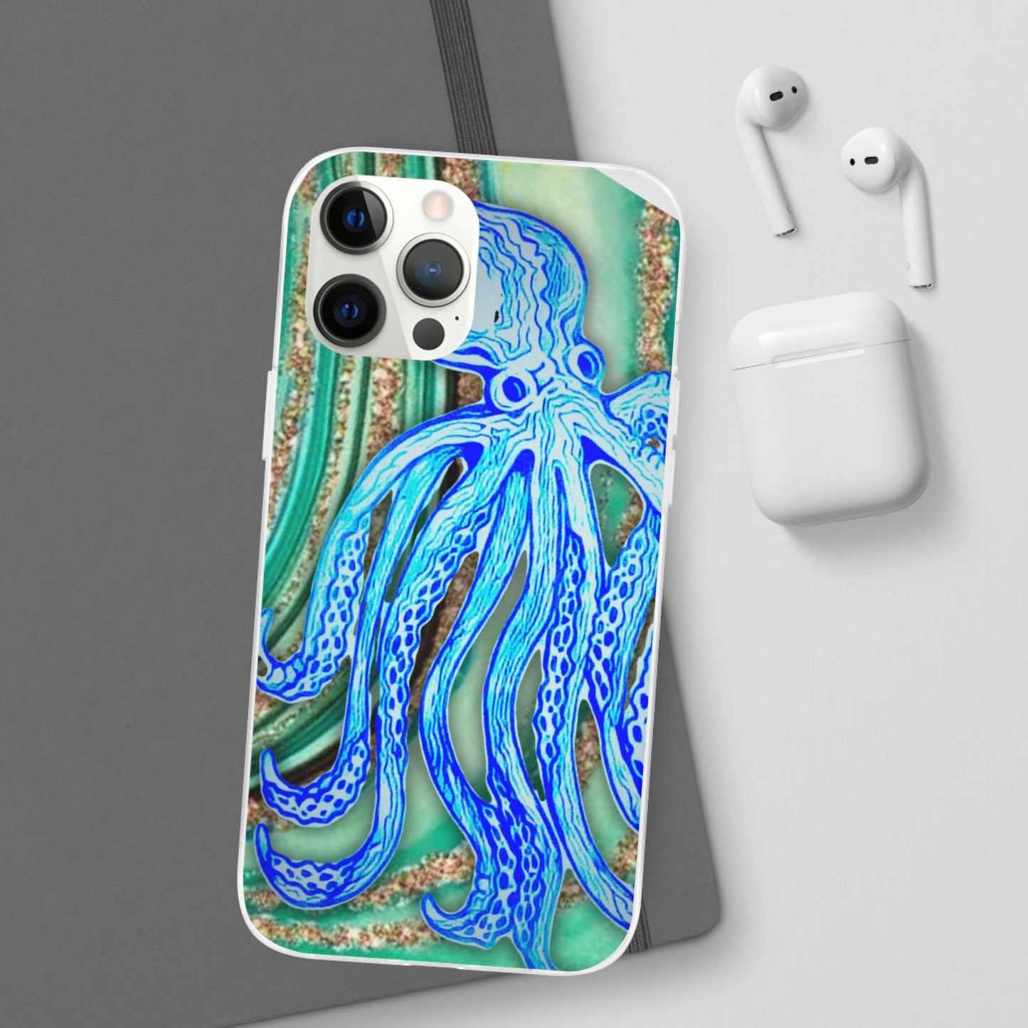 Octopus Seafoam Phone Case — Artistic Blue Octopus Flexible Protective Cover