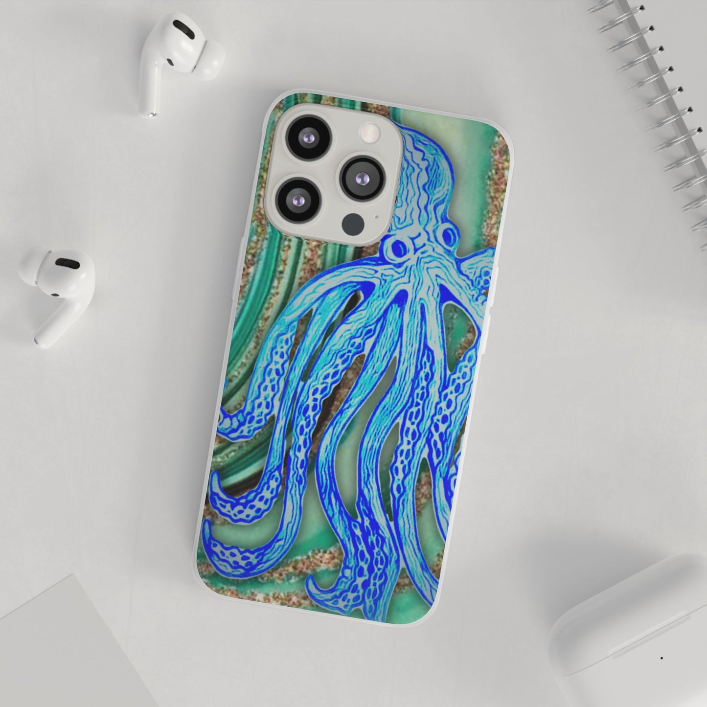 Octopus Seafoam Phone Case — Artistic Blue Octopus Flexible Protective Cover