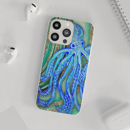 Octopus Seafoam Phone Case — Artistic Blue Octopus Flexible Protective Cover