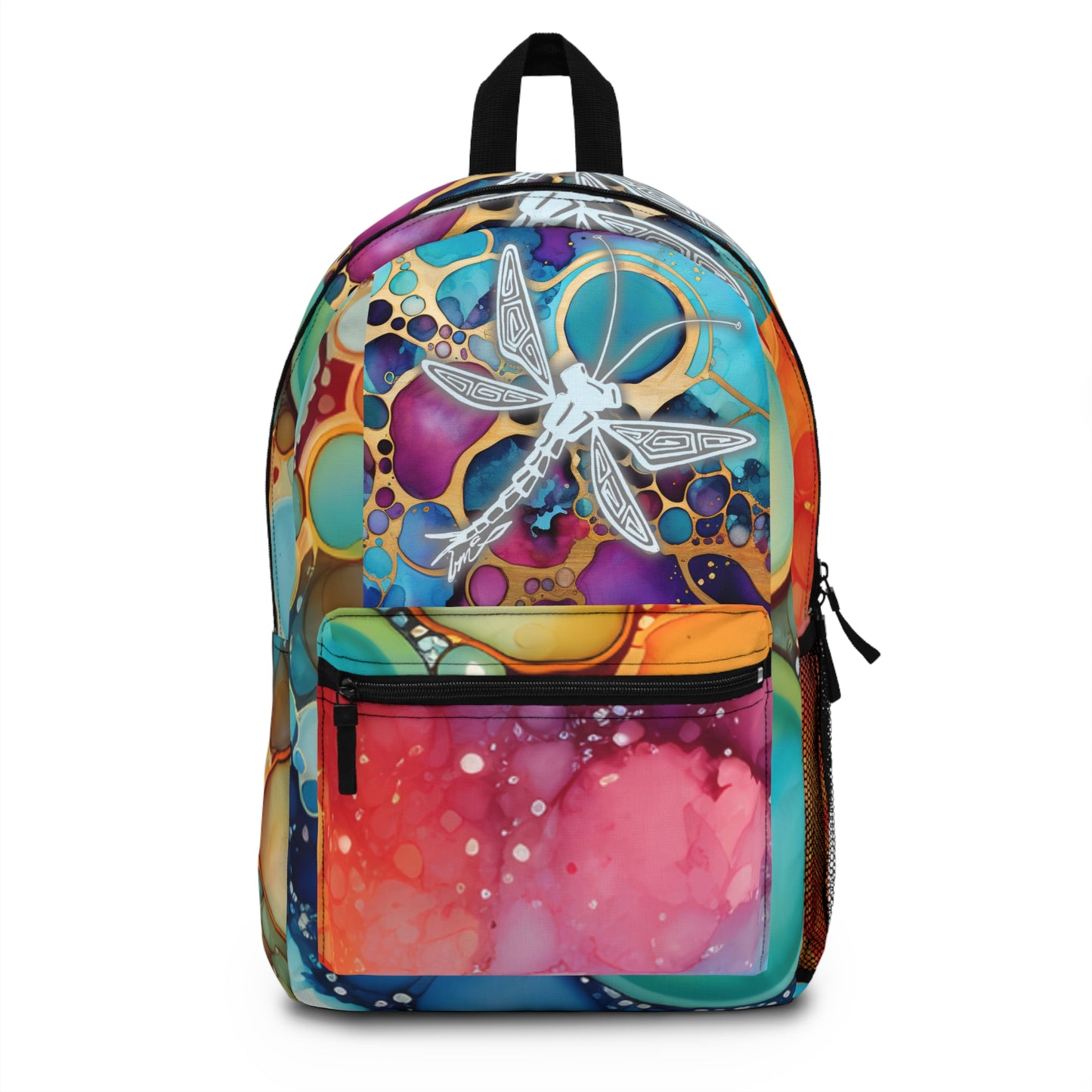 Dragonfly Watercolor Backpack — Colorful Abstract Art Daypack for School & Travel