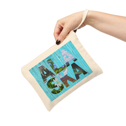 Alaska Floral Coastal Zipper Pouch — Canvas Accessory Bag