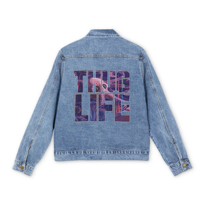 Men's Denim Jacket — 'T H Life' Graphic Back Patch Fashion Jacket