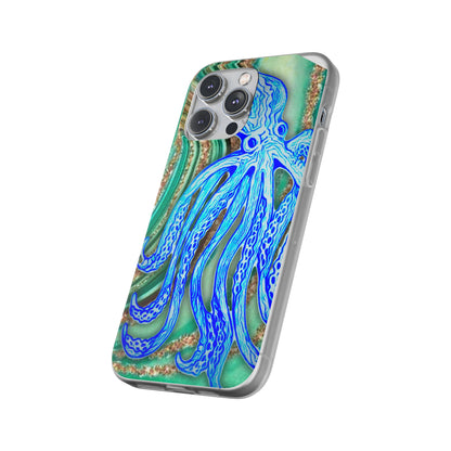 Octopus Seafoam Phone Case — Artistic Blue Octopus Flexible Protective Cover