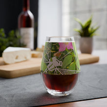 Stemless Wine Glass with Dragonfly & Pink Flower Nature Design — 11.75 oz