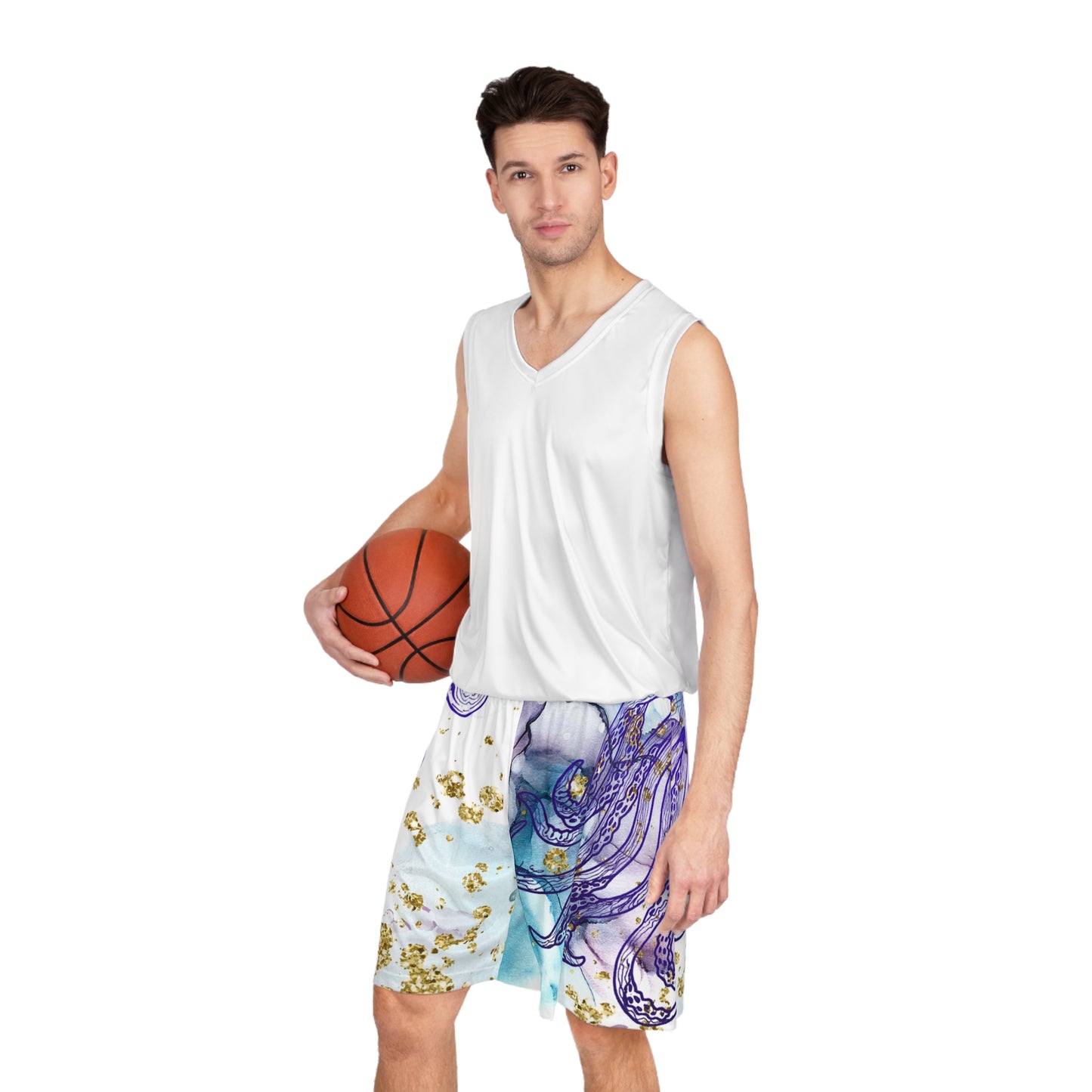 Octopus Ink Basketball Shorts — Blue Teal Marble AOP