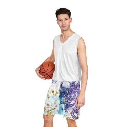 Octopus Ink Basketball Shorts — Blue Teal Marble AOP
