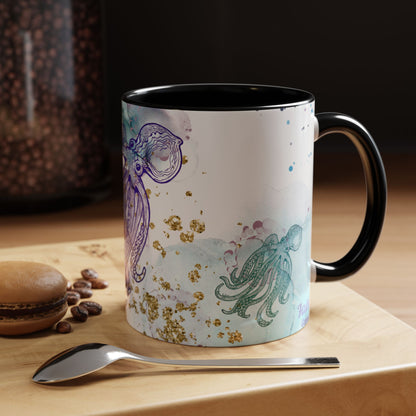 Octopus Watercolor Coffee Mug — Ocean Jellyfish Art Accent Mug (11/15oz)