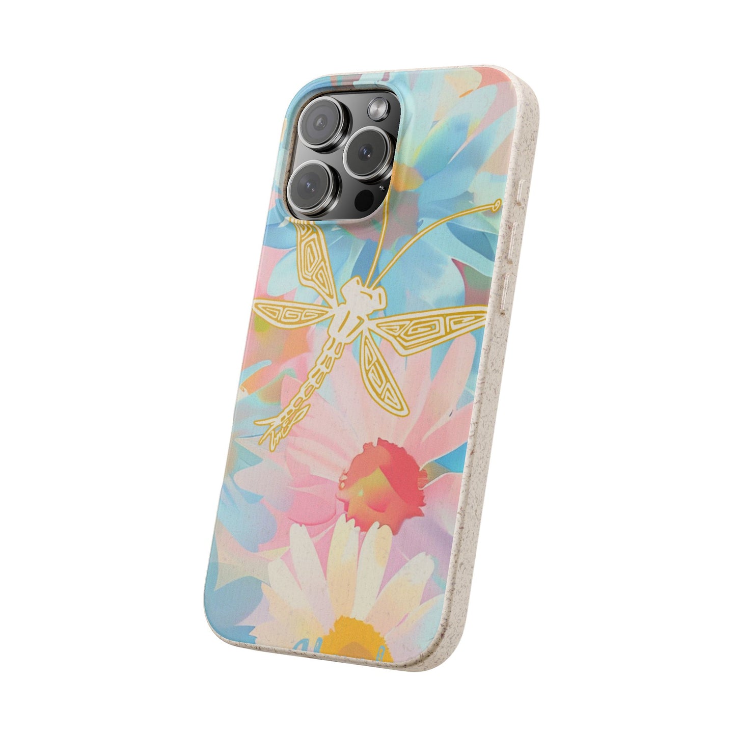 Biodegradable Floral Dragonfly Phone Case – Eco-Friendly Pastel iPhone Cover
