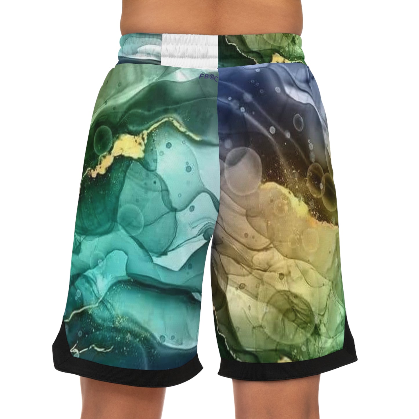 Basketball Shorts — Green Marble & Puffin All-Over-Print Rib Shorts