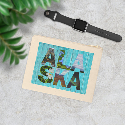 Alaska Floral Coastal Zipper Pouch — Canvas Accessory Bag