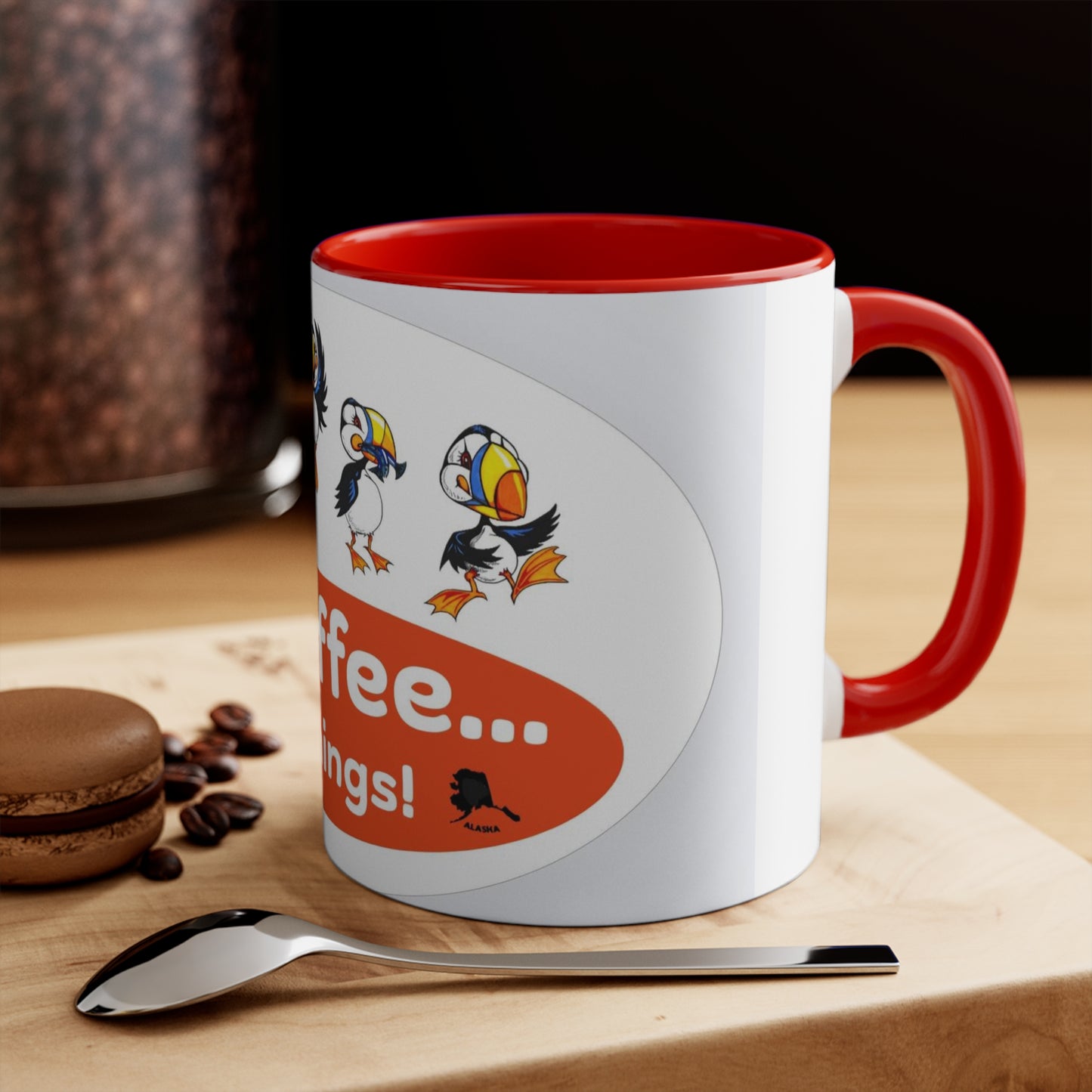 Puffin Coffee Mug — "First we do the coffee, then we do the things!" Cute Puffin Accent Mug