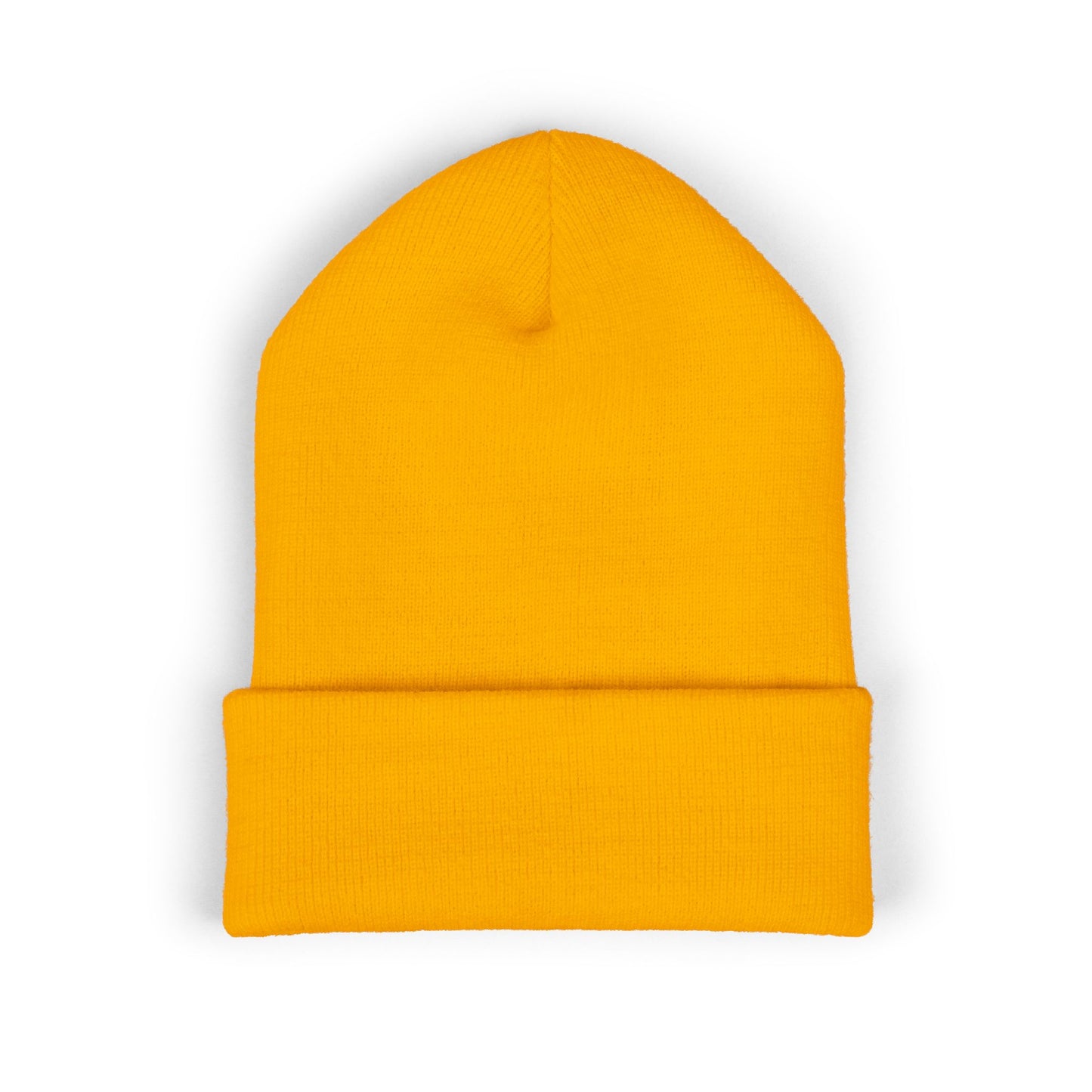 Embroidered Yellow Abstract Beanie — Cuffed Knit Winter Hat