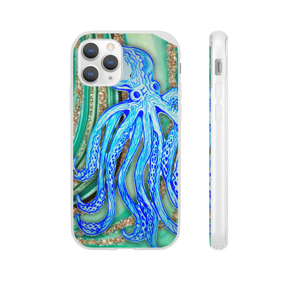 Octopus Seafoam Phone Case — Artistic Blue Octopus Flexible Protective Cover