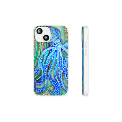 Octopus Seafoam Phone Case — Artistic Blue Octopus Flexible Protective Cover