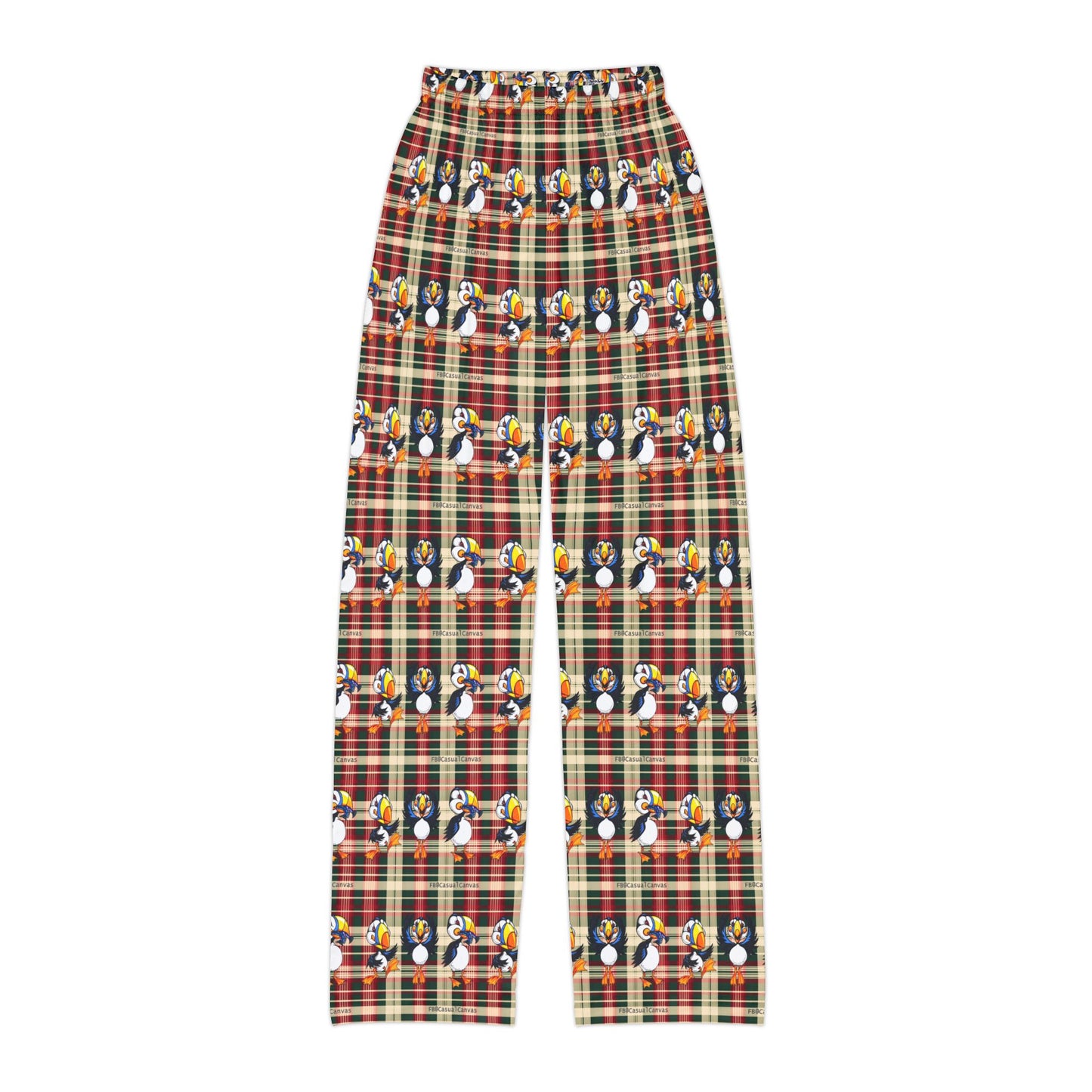 Kids Pajama Pants – Plaid Christmas Puffin Lounge Pants