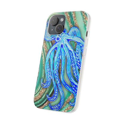 Octopus Seafoam Phone Case — Artistic Blue Octopus Flexible Protective Cover