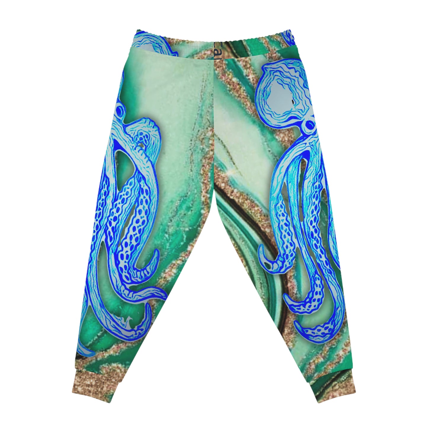 Octopus Wave Athletic Joggers — Teal Marble All-Over Print