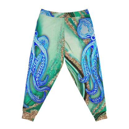 Octopus Wave Athletic Joggers — Teal Marble All-Over Print