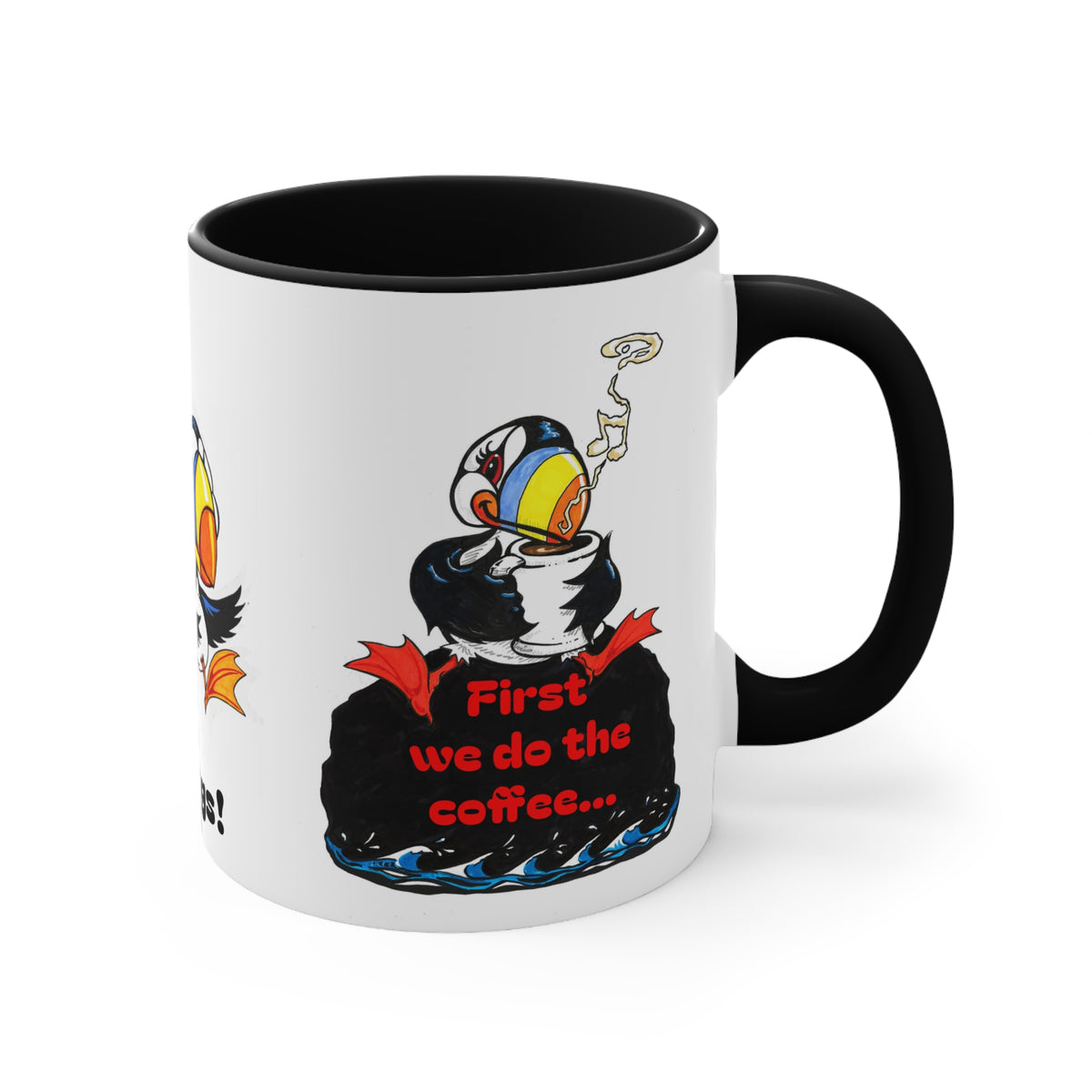 Puffin Party Accent Mug — "Then we do the things!" 11oz Colorful Puffin Coffee Cup